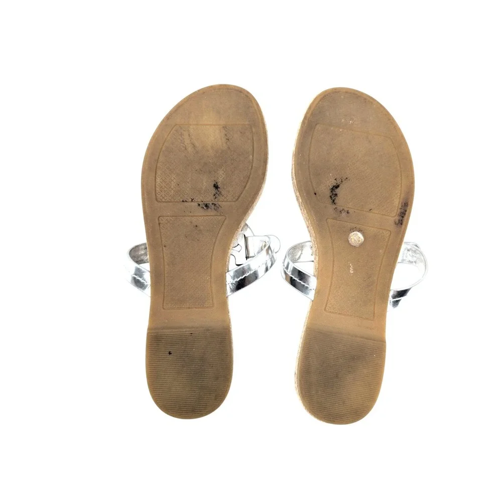 Tory Burch Miller Silver Metallic Espadrille Thong Sandals Size 10